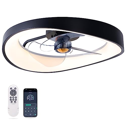 JNCNZN Illuminate Your Space with Our 20-Inch Bladeless Caged Ceiling Fan  Equipped with Remote Control,6 Speeds,Dimmable LED Lights and a Unique Farmhouse Style,Ideal for Every Room