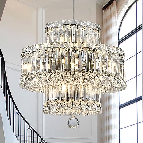 ZHZIJG Crystal Chandelier Lighting Foyer Hall Staircase Chandeliers,Round Metal Ceiling Light,Modern Crystal Chandeliers