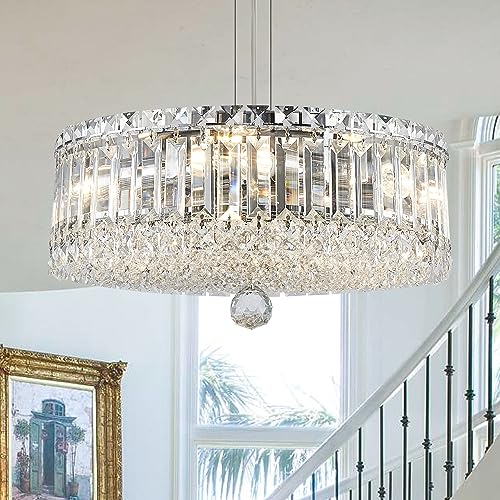 ZHZIJG Crystal Chandelier Lighting Foyer Hall Staircase Chandeliers,Round Metal Ceiling Light,Modern Crystal Chandeliers