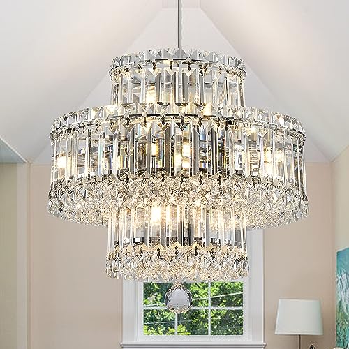 ZHZIJG Crystal Chandelier Lighting Foyer Hall Staircase Chandeliers,Round Metal Ceiling Light,Modern Crystal Chandeliers