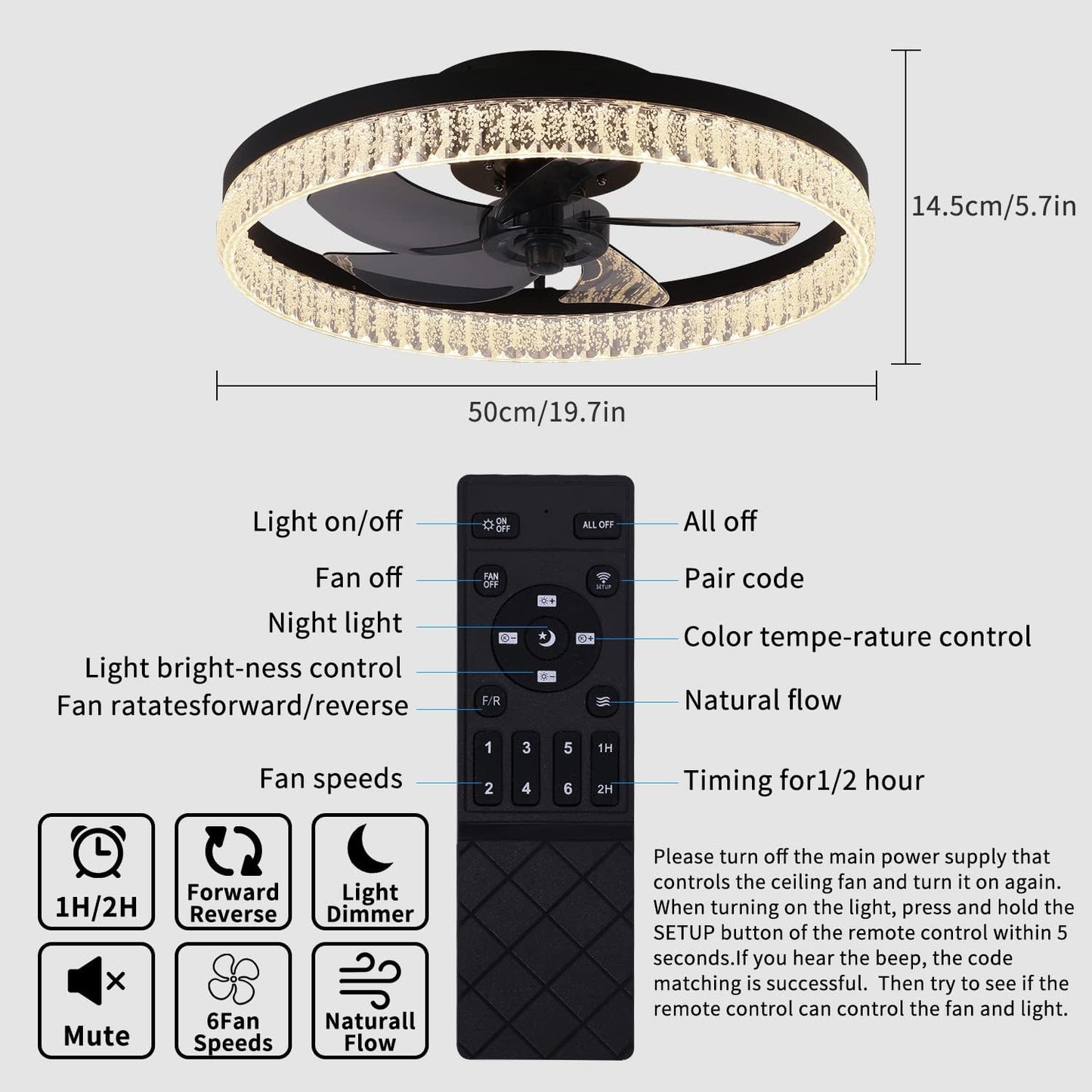 JNCNZN Bladeless ceiling fans with lights,22 in Electricfan Modern Ceiling Fans with Light Remote & APP Control Dimmable LED Smart Ceiling Fans with Light