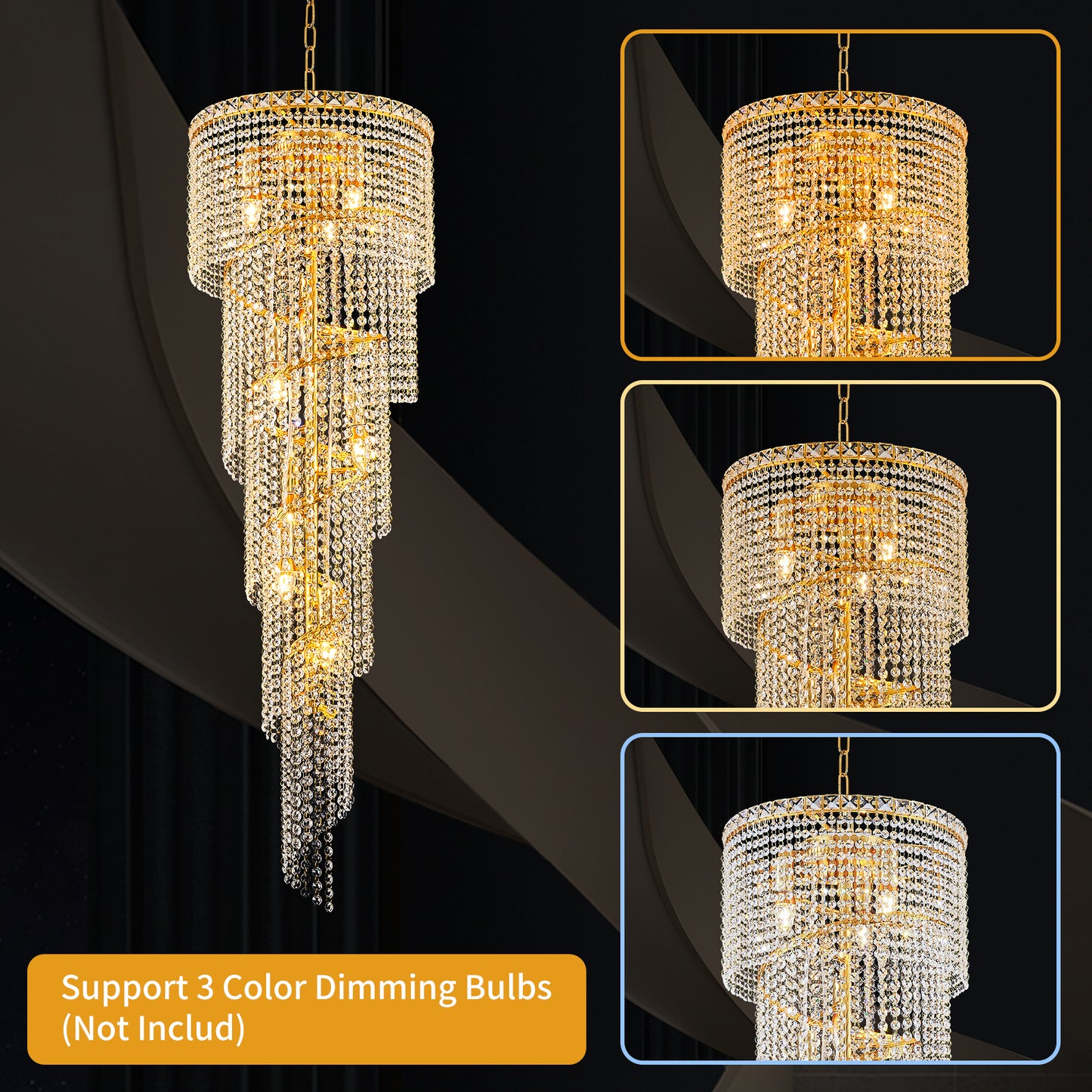 CEENWE Modern Spiral Crystal Luxury Chandelier,9 Light Foyer Chandeliers Linear Ceiling Elegant Hanging Pendant Luxurious Light Fixture E12 Base Staircase Living Room Hallway D15.7 x H 47.2"