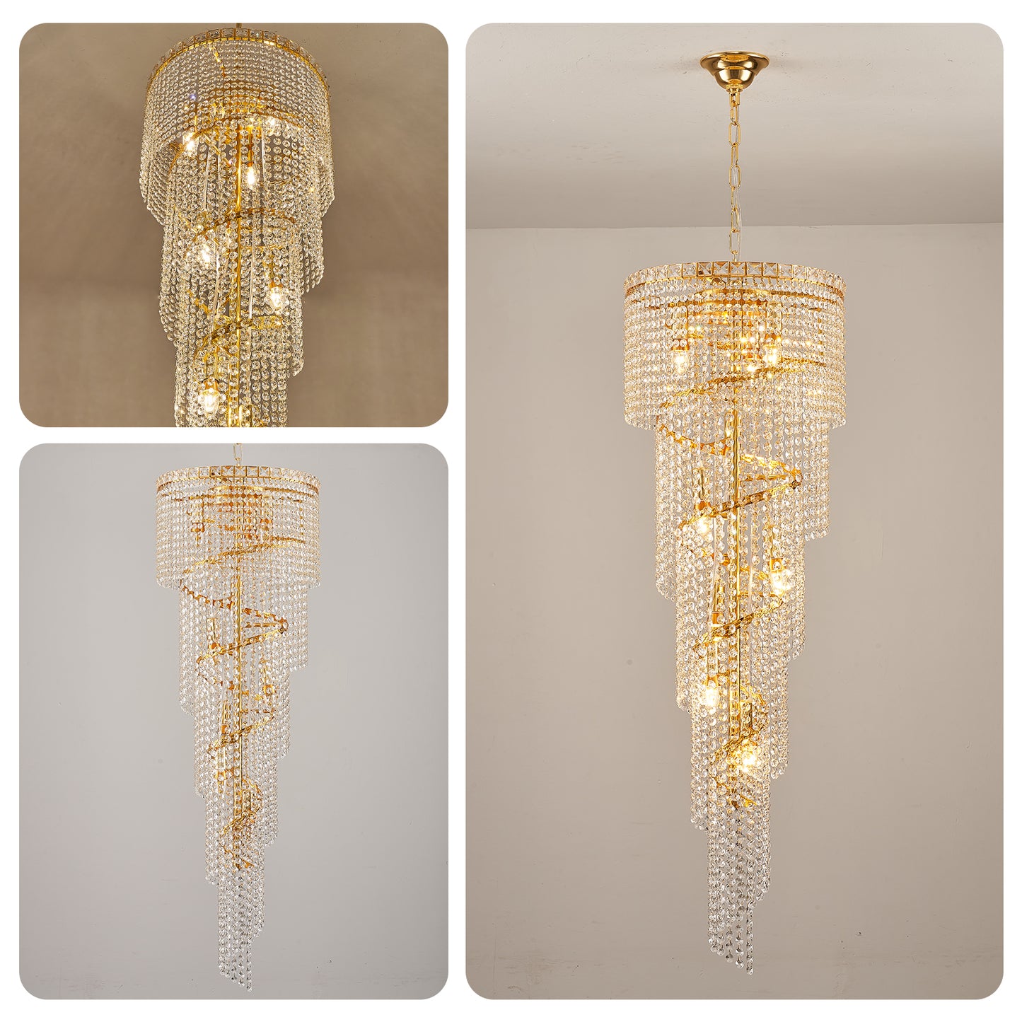 CEENWE Modern Spiral Crystal Luxury Chandelier,9 Light Foyer Chandeliers Linear Ceiling Elegant Hanging Pendant Luxurious Light Fixture E12 Base Staircase Living Room Hallway D15.7 x H 47.2"