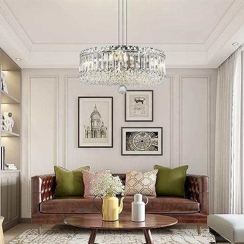 ZHZIJG Crystal Chandelier Lighting Foyer Hall Staircase Chandeliers,Round Metal Ceiling Light,Modern Crystal Chandeliers