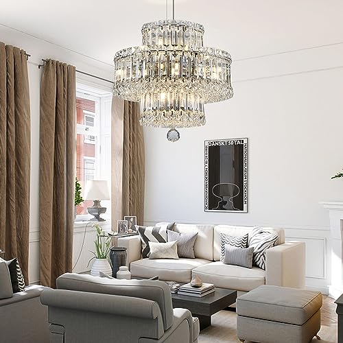 ZHZIJG Crystal Chandelier Lighting Foyer Hall Staircase Chandeliers,Round Metal Ceiling Light,Modern Crystal Chandeliers