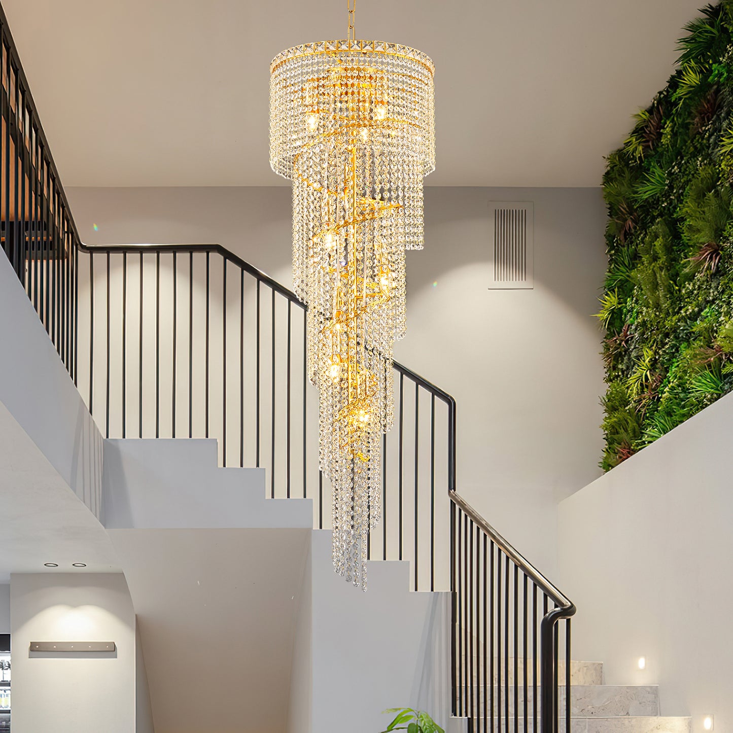 CEENWE Modern Spiral Crystal Luxury Chandelier,9 Light Foyer Chandeliers Linear Ceiling Elegant Hanging Pendant Luxurious Light Fixture E12 Base Staircase Living Room Hallway D15.7 x H 47.2"