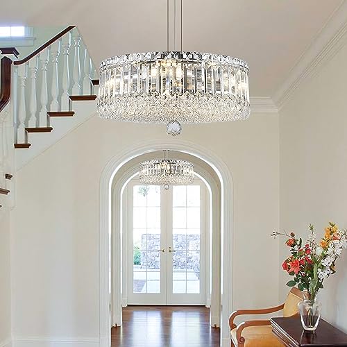 ZHZIJG Crystal Chandelier Lighting Foyer Hall Staircase Chandeliers,Round Metal Ceiling Light,Modern Crystal Chandeliers